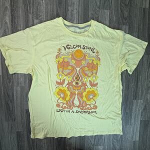 Volcom Stone “Lost In A Daydream” Yellow Graphic Tee Surf Skate Vintage Print
